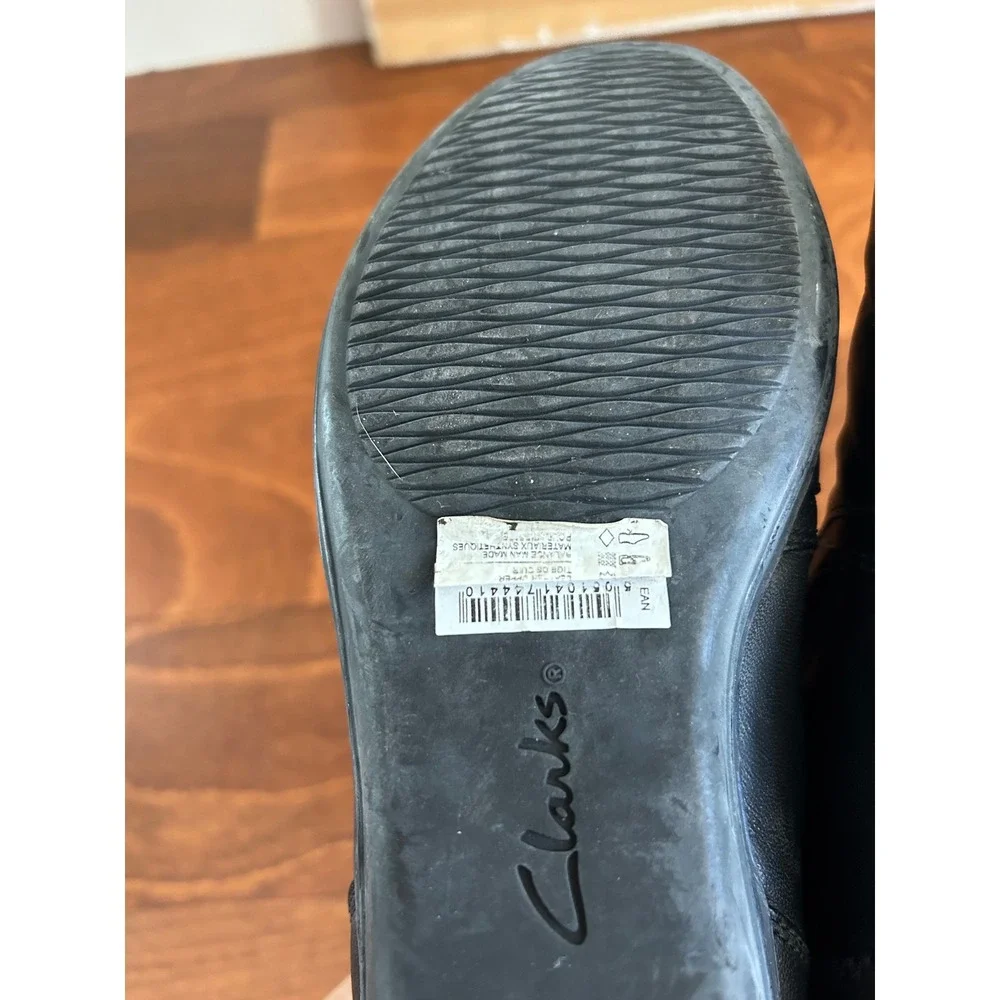 Clarks Everlay Coda Black Leather Ruched Slip On Loafers Womens 9 W Cushion Soft